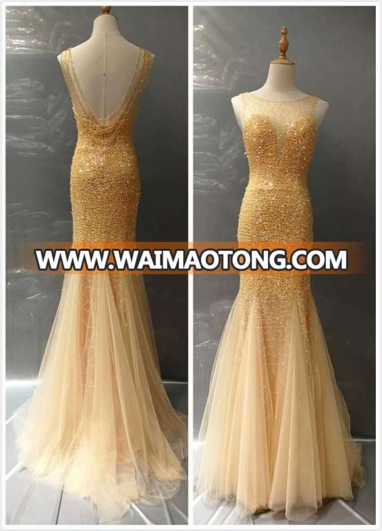 Sleeveless Beaded Floor Length Evening Dress