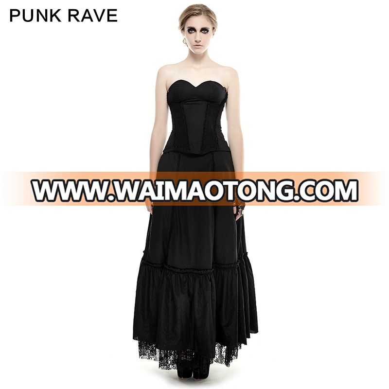 2016 New Design Punk Rave Q-292 Black Linen Laced Gothic Blackless Sexy Strapless Evening Dress