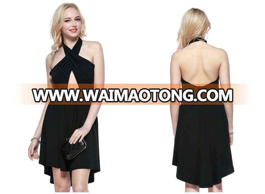 2015 Sexy Backless Breast Cross Back Zipper Chiffon Evening Dress