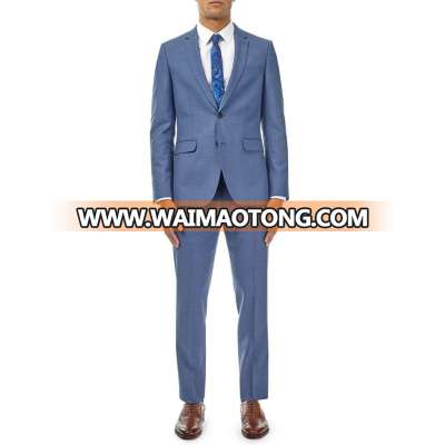 Blue Sharkskin Slim Fit Suit Front Flap Pockets