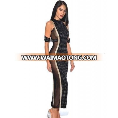 black chiffon high necked ankle length bandage dress with party