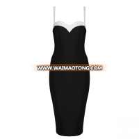 black elegant v-necked knee length spaghetti strap with daily party and prom dress