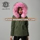 2018 hot sale fashion high end military design women fur overcoat with faux fur lined and raccoon fur hood