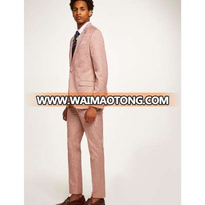 Pink Jacquard Skinny Suit One Button Fastening