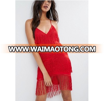 red sequined above knee v-necked spaghetti strap night club cocktail party dance dress