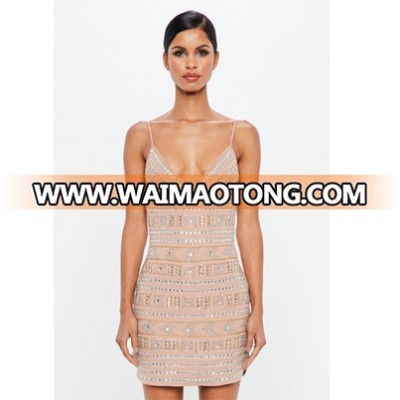 apricot spaghetti strap above length shining sexy club party dress for bandage