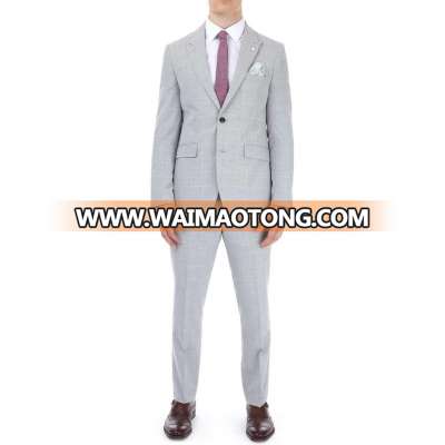 2 Piece Grey Checked Slim Fit Suit Men's Blazer